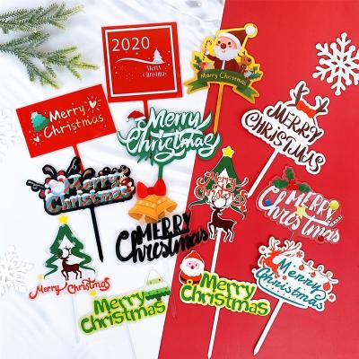 China 2022 Baking Decor Merry Christmas Cake Toppers Cartoon Xmas Acrylic Cake Tree Decor Happy New Year Snowman Cupcake Toppers for sale