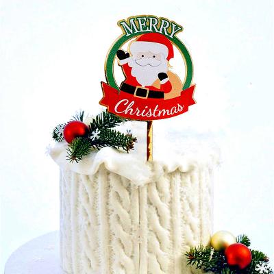 China Acrylic Cake Decoration Santa Claus Christmas Cake Topper Merry Christmas Acrylic Cake Inserting Card for sale