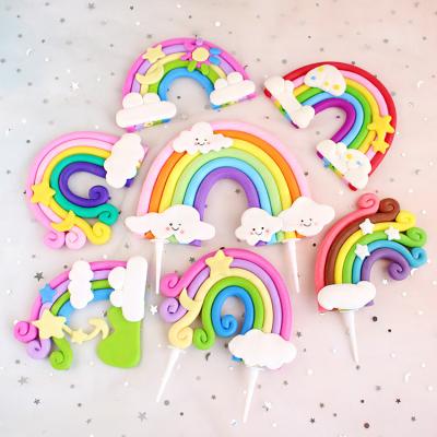 China Decor Clay Cake Decor Baby Shower Cloud Cupcake Clay Rainbow Cake Topper Star One 1st Happy Birthday Party Decor Kids Girl Boy for sale