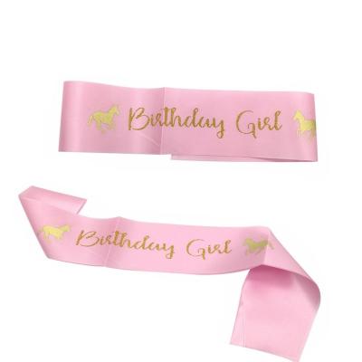 China Stain Girl Birthday Party Pink Unicorn Sash For Party Decoration for sale