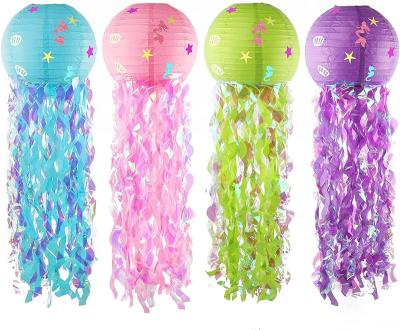 China Hanging Themed Paper Mermaid Jellyfish Paper Lanterns 10x36 Inch Baby Shower Birthday Gifts Ocean Mermaid Party Decor for sale