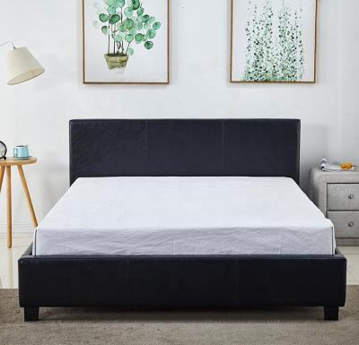 China Storage Upholstered Platform Bed Mattress Full Canvas Base With Firm Wood Slats Support Black PU Beds, Queen for sale