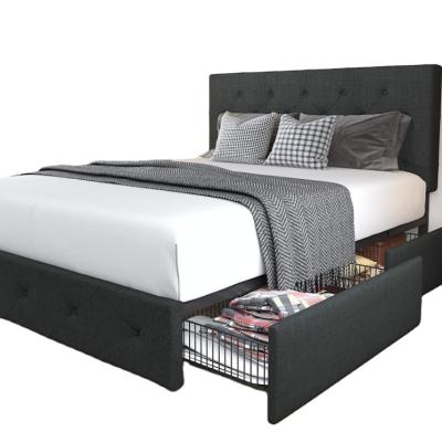 China Storage Queen Platform Bed Frame with 4 Drawer Storage and Headboard for sale