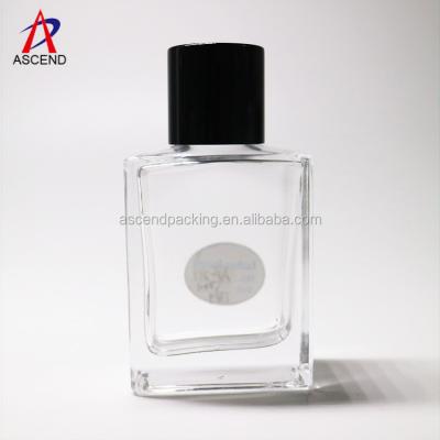 China Personal Care Vintage Square 50ml Glass Clear Perfume Bottle With Black Cap for sale