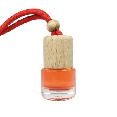 China Wooden Car Cosmetic Empty Diffuser Bottle Car Glass Perfume Bottle Car Diffuser Pendant Hanging Cap 6ml Bottle for sale