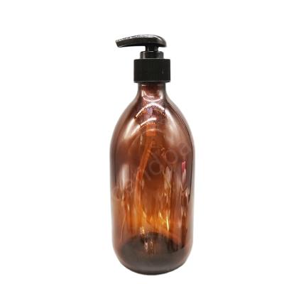 China 300ml 500ml Cosmetic Empty Amber Glass Wash Soap Dish Lotion Pump Bottle Lotion Hand Wash Shampoo Hand Wash Shower Gel Hanging Bottles for sale