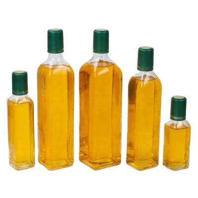 China 100ml 250ml 500ml 750ml 1000ml Food Square Frying Oil Bottle Clear Glass Olive Oil Bottle With Plastic Cap for sale