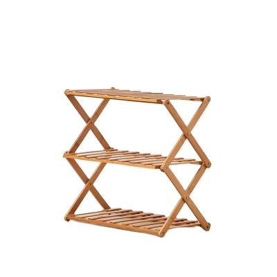 China Sustainable 3 Tier Bamboo Wooden Portable Outdoor Picnic Shelves Collapsible Organization Rack for sale