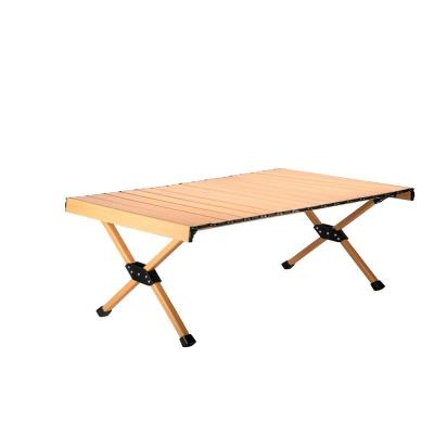 China Modern Outdoor Foldable Portable Outdoor Table Beech Wooden Egg Roll Table Camping Picnic Folding Table for sale