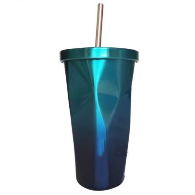 China New Sale Water Bottle Tumbler Double Wall PORTABLE Stainless Steel Hot Cups With Straw Custom Printing for sale