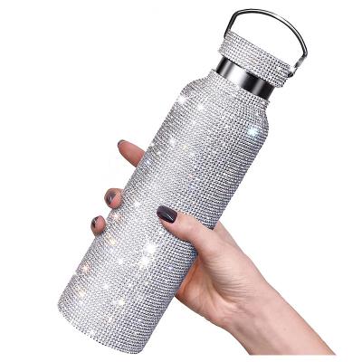 China 750ml 500ml Water Bottle 750ml 500ml PORTABLE High Grade Rhinestone Diamond Leakproof Glitter Vacuum Flask for sale