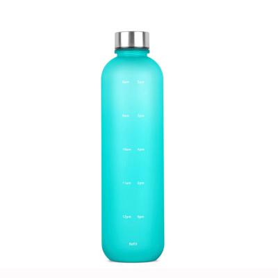 China Popular Viable Gym Food Grade Plastic Water Bottle 1000ml Frosted With Motivational Timer for sale