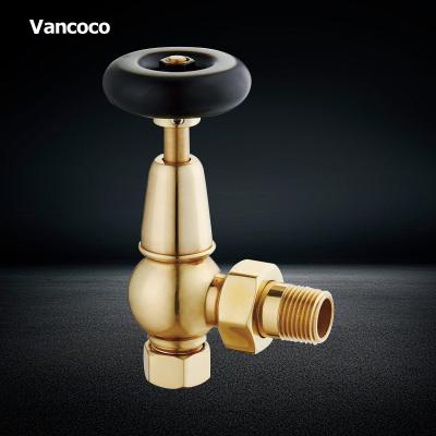 China General Vancoco IV-243 Antique Brass Traditional Corner Radiator Thermostatic Valves - TRV and Lockshield Set for sale