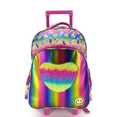 China Polyester Rainbow Plush Trolley Bag For Girl for sale