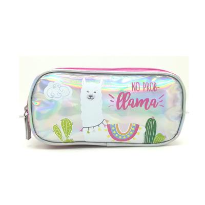 China Schools & Office Kids Educate Girl Holographic Alpaca Unicorn Pen Bag Pencil Case with 2 Zippers School Pencil Bag for sale