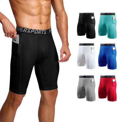 China Antibacterial Mens Fitness Compression Shorts Gaiters Quick Dry Sports Tight Stretch Workout Pants With Pocket for sale