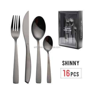 China Sustainable Shiny Stainless 16pc Cutlery Set Black Cutlery Set 2021 For Western for sale