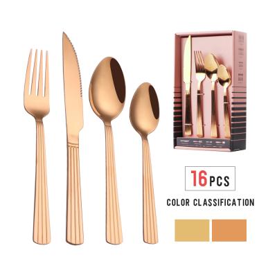 China Stocked Nordic Commercial Gold Plated Utensils Royal Gold Plated Cutlery Gold Plated Silverware Set In Box for sale