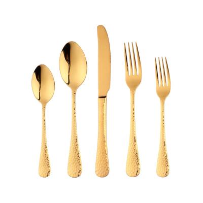 China Sustainable Hammered Kitchen Utensil Gold Stainless Steel Cutlery For Hotel for sale