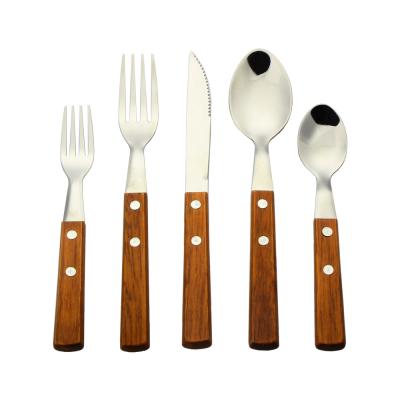 China Sustainable Stainless Steel Cutlery Sets Wood Handle Cutlery Knife Spoon Fork Cutlery Set for sale