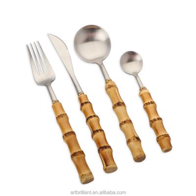 China Good Quality Viable Printed Flatware Bamboo Flatware Expandable Bamboo Handle Flatware Set Bamboo Flatware Set for sale