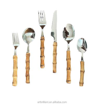 China Sustainable Dinner Handle Bamboo Cutlery Set Bamboo Cooking Cutlery Cheese Bamboo Cutlery for sale