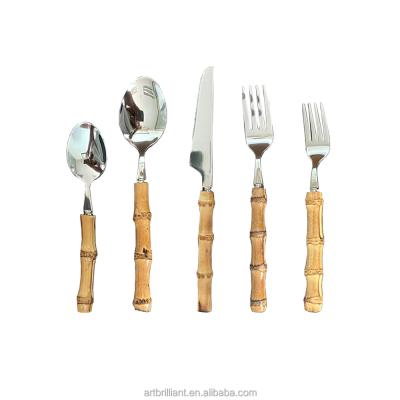 China Alibaba Viable Purchasing 5 Piece Bamboo Cutlery Set Bamboo Knife Cutlery Bamboo Brass Style for sale