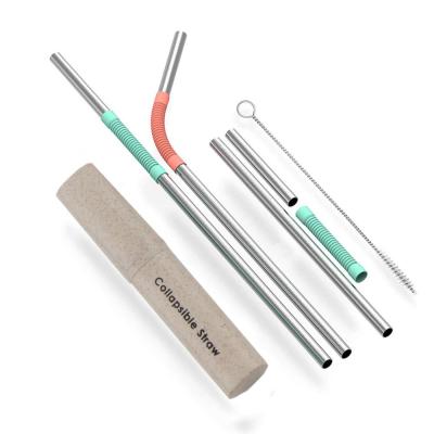 China Disposable Reusable Metal And Silicone Easy Straw With Cleaning Brush And Case for sale