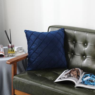 China Therapy Luxury Velvet Cushion Cover Navy Plaid Jacquard Elegant Throw Sofa Cushion Cover for sale