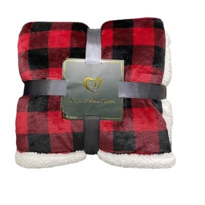 China Plaid Sherpa New Year Plaid Fleece Throw Blanket Double Sided Super Soft Luxurious Bedding Blanket 50 x 60 Inch Red/Black for sale