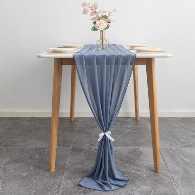 China Simple Hot Selling Universal Dusty Blue Custom Chiffon Table Runner For Wedding for sale