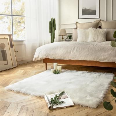 China Non Slip Shaggy Rugs White Faux Fur Fluffy Blankets For Bedroom Sheepskin Fur Chair Couch Cover Throw Blankets For Floor Sofa for sale