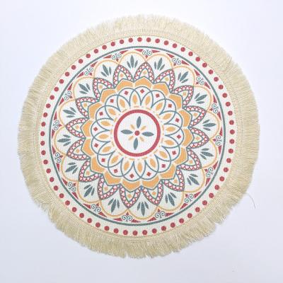 China Latest Oilproof Design Printed Round Macrame Cotton Boho Table Set Mat With Tassel for sale