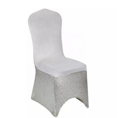 China New Simple Fancy Luxury Sequins Sparkle Sliver Banquet Party Chair Cover Bottom Open Decoration for sale