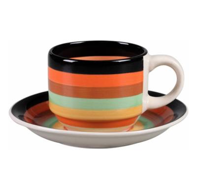 China Viable porcelain coffee cup and saucer set Rainbow 180CC cup and saucer set rainbow 180CC stoneware porcelain cup and saucer hand painted stoneware export for sale