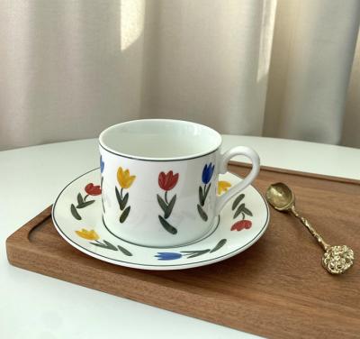 China Simple Viable Coffee Cup&saucer Ceramic Dish Plate Dish Dinner Sets Cool Small Afternoon Tea Cup Mug Water Cup for sale