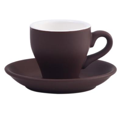 China Sustainable 80ml coffee cup&saucer set frosted European black coffee cup mug matte glazed coffee cup set European cup 80cc thick for sale