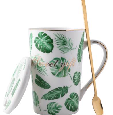 China Fashion Design Porcelain Water Cup Nordic Style Leaf Phnom Penh Office Coffee Cup Sustainable Creative Cup Personalized Gift Green Set for sale