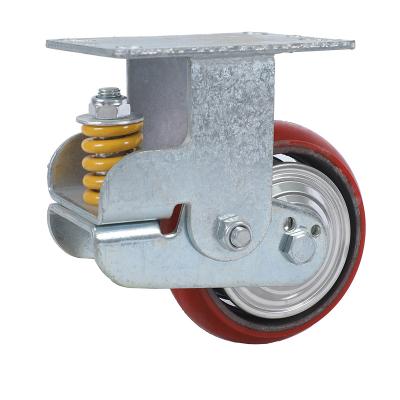 China Other Chinese factory direct sales spring caster 4 inch durable spring casters damping universal caster iron core PU wheels for sale