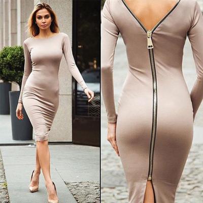 China New European and American large plus size women's slim ZIP DRESS for sale