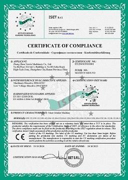 Certificate of Compliance - Zhengzhou Newin Machinery Co., Ltd.