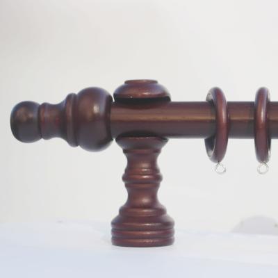 China Traditional wood curtain rod set finials frames hot sale 28MM classic style wood curtain pole ring accessories for sale