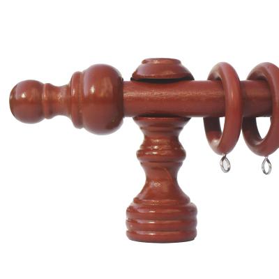 China Traditional Brown Wood Curtain Rod Set Finials Frames Accessories 19MM Wooden Curtain Pole Set Of Rings for sale