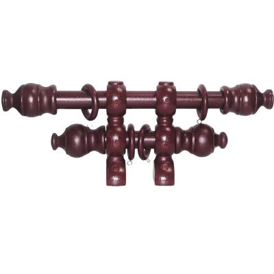 China WOODEN CURTAIN ROD in traditional 35mm DOUBLE SET FINIALS BRACKET RINGS CUSTOMIZED DOUBLE CURTAIN POLE in 28mm for sale