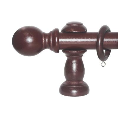 China 28mm red color wood traditional curtain rod set wooden ball finial bracket rings curtain pole set for sale