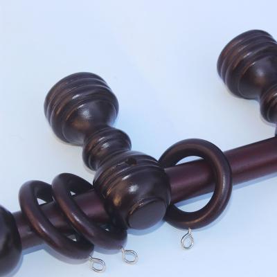 China Traditional wood curtain rod set finials brackets rings accessories 19MM classic style wood curtain pole for sale