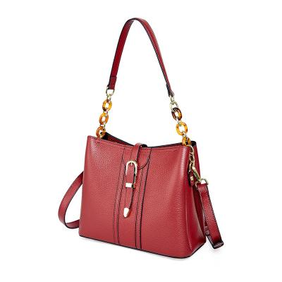 China Fashion genuine leather ladies bag 2021 new fashion leather ladies bag large capacity bucket bag for sale