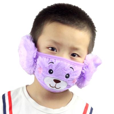 China Anti-dust Anti-odor children's warm mask 2 in 1 earmuffs kids cartoon face masks plush mask for sale