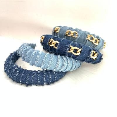 China Fashional Pretty Lady Jeans Headband 3cm Width High Quality Women's Metal Denim Headband for sale