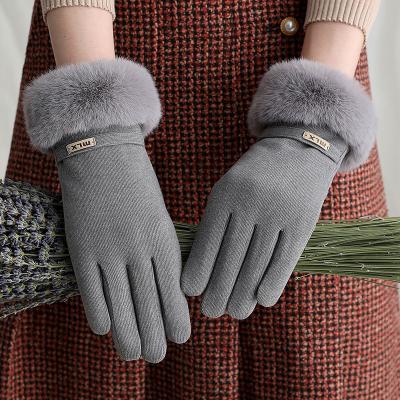 China Wholesale Winter Dobby Women Fashion Plush Cute Warm Gloves Thicken Cold Proof Ladies Touch Screen Gloves for sale